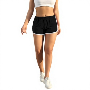Women's Black Cotton Knitted High Waist Sporty Shorts Quick Dry Regular Fit Striped Color Blocked Drawstring Closure Workout - Product Image 1