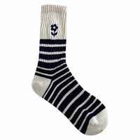 Chaussettes ras du cou rayées personnalisées en coton doux, tricot côtelé, mini-broderie, motifs variés, pour femme, usage quotidien décontracté