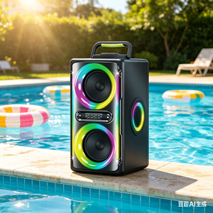 Haut-parleur portable pour fêtes en extérieur avec deux woofers de 5,25 pouces, lumières RGB colorées et poignée - Product Image 1