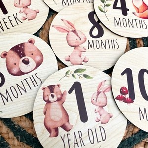 Cross-border wooden double-sided milestone photo prop for newborns, animal-themed <b>digital</b> <b>calendars</b>, and growth record cards. - Product Image 2