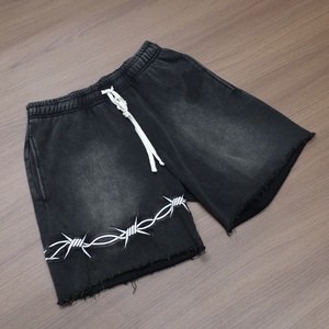 Custom Streetwear Drawstring Vintage Cotton French Terry Embroidery Logo Oversized Sun Faded Jogger Sweat Shorts for Men - Product Image 2