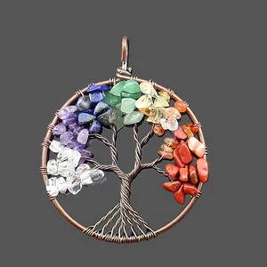 7 renk çakra Charm hayat ağacı doğal kristal taş kolye