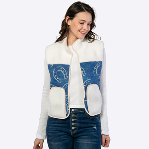 <span class=keywords><strong>Chaleco</strong></span> de <span class=keywords><strong>Forro</strong></span> <span class=keywords><strong>Polar</strong></span> Personalizado para <span class=keywords><strong>Mujer</strong></span> con Estampado de Herradura Estilo Western y Diseño de Patchwork, Top Casual sin Mangas, Fabricante - Product Image 4