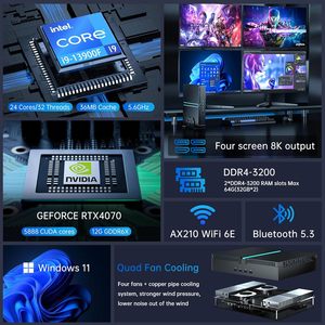Mini PC de 13e et 14e génération, processeur I9 13900F, I7 13700F, I5 13400F, carte graphique RTX 4070 12G, Windows 11, WiFi6, RAM DDR4, chipset compatible US/AU/CN - Product Image 4