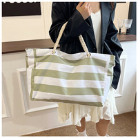 Tas Tote Kanvas Katun Bergaris Ekstra Besar Ramah Lingkungan dengan Pegangan Tali Katun 16oz, Tas Belanja Tahan Air dengan Desain Kustom