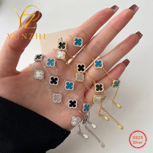 <span class=keywords><strong>Bracciale</strong></span> Yun Zhi in Argento Sterling 925 Placcato Oro <span class=keywords><strong>con</strong></span> Agata Nera e Quadrifoglio, <span class=keywords><strong>con</strong></span> Conchiglia Bianca per Anniversari e Feste - Product Image 3