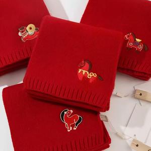 Écharpe en laine mélangée rouge, longueur courte à moyenne, style coréen, pour femmes, réunion annuelle d'hiver - Product Image 6