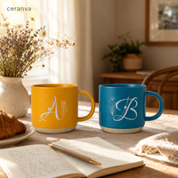 Taza de Cerámica Personalizada con Iniciales, Taza de Café de Gres Grabada con Nombre Personalizado, Set de Regalo para Parejas, Venta al por Mayor OEM ODM