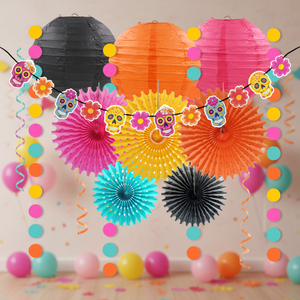 Kit de Decoración para Fiesta de Graduación con Temática del Día de Muertos, 12 Piezas, Guirnalda de Papel Reutilizable y Duradera, Pancarta con Diseño de Puntos - Product Image 1