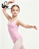 Justaucorps de ballet pour fille, rose pâle, en nylon et élasthanne, col en V, poitrine froncée, pour la gymnastique et la danse