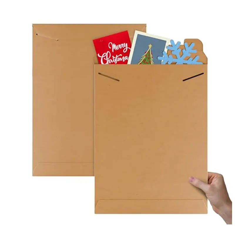Envelope de papelão com parede dupla marrom personalizado para fotos, envelope rígido com bloqueio de aba plana