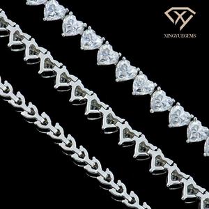 Venta al por mayor de fábrica: Pulsera de tenis de plata 925 personalizada para mujer, 3mm 4mm, con incrustaciones de moissanita en forma de corazón, chapada en rodio, engaste de garra, a la moda. - Product Image 2