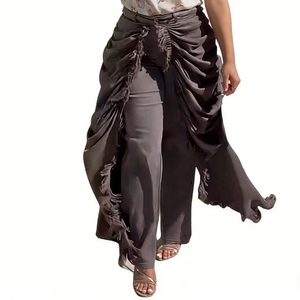 Pantalon en jean froncé à franges pour femme - Jean taille haute à jambes larges tendance - Product Image 3