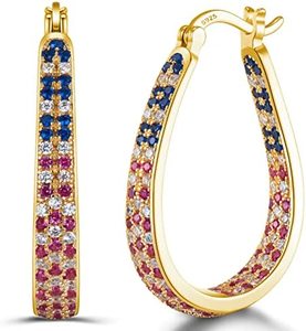 Pendientes de Aro Ovalados de Latón con Baño de Oro de 14K y <span class=keywords><strong>Circonitas</strong></span> Cúbicas <span class=keywords><strong>Multicolor</strong></span>, de Plata Esterlina S925, Modernos y Elegantes, Unisex - Product Image 3