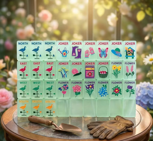 ไพ่มาชชงมัทฉะเพิร์ลแบบอเมริกัน จำนวน 160 ชิ้น ลาย Garden Glow วาดด้วยมือโดยช่างฝีมือ คุณภาพระดับมืออาชีพสำหรับคลับ - Product Image 1