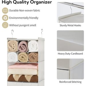 Hanging Closet Organizer With Drawers 33x15x85cm Foldable Fabric Storage For Bedroom Neatening - Product Image 6