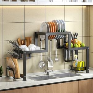 Support de rangement pour vaisselle en acier inoxydable à 2 niveaux avec crochets, étagère de rangement pour casseroles, porte-couteaux, organisateur d'outils - Product Image 3