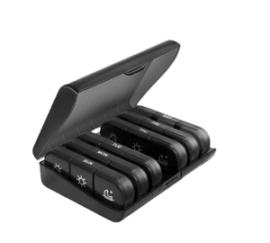 Boîte à pilules portable Jh Medibox à 21 compartiments en plastique noir, organiseur de vitamines hebdomadaire pour 7 jours, étui de voyage pour le rangement des pilules - Product Image 1