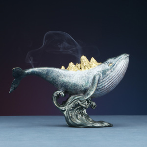 Figura de ballena de latón con diseño de montaña dorada, soporte para incienso hecho a mano para decoración del hogar u oficina - Product Image 3