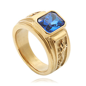 Anillo Geométrico Unisex con Circonita Cúbica Azul en Engaste de Bisel para Regalo de Joyería de Moda - Product Image 1