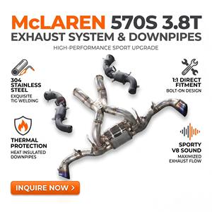 Sistema de Escape Catback Vortex de Acero Inoxidable con Válvulas para McLaren 570S 3.8T, con Tubos Delanteros de Cerámica Negra, Diseño X-Cross y Puntas Dobles Quemadas - Product Image 1