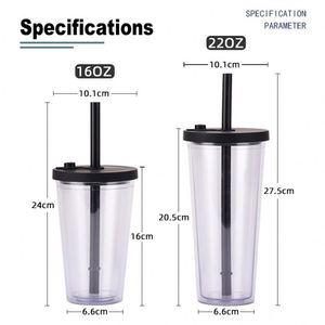 Cross-border Promotional Double-layer Plastic <b>Cups</b> with Lid and Straw Transparent Plastic Water Bottle 16OZ Drink <b>Cup</b> with logo - Product Image 4