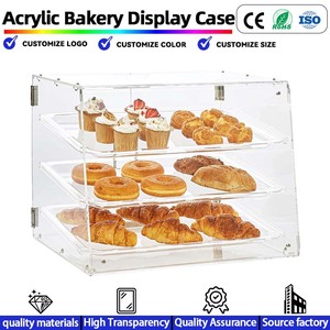 Vitrine para pão em acrílico, transparente e de três níveis, para exposição de produtos de panificação, para entusiastas de panificação, tipo caixa