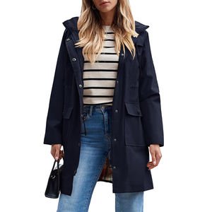 Chaqueta de lluvia impermeable ligera negra elegante para <span class=keywords><strong>mujer</strong></span>, gabardina con capucha de Diseño a rayas para escalar, portátil con viento - Product Image 3