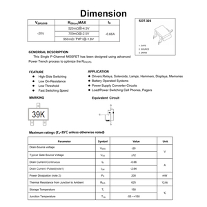 Changjing cj3139kw 20v660ma MOS(P + ESD) sot-323 p-kênh vdss OBC điện áp cao qfn SMD Chip bề mặt gắn kết MOSFET - Product Image 2