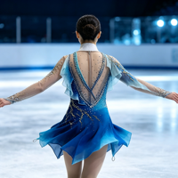 Robe de patinage artistique bleu dégradé avec strass, dos en V profond, manches longues, maille, costume de compétition de patinage sur glace, personnalisable