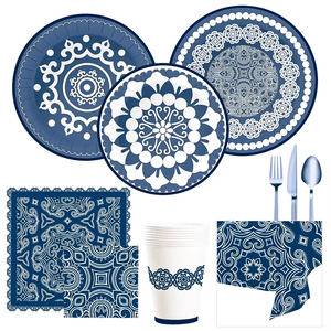 DAMAI Wholesale <b>Disposable</b> <b>Tableware</b> Set for Party Decor Round Hexagonal Paper Plate Set with Navy Blue Paper Cup - Product Image 1