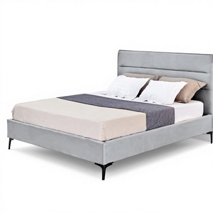 Cadre de lit rembourré élégant de style chambre moderne et confortable avec tête de lit en tissu doux et structure en bois - Product Image 3