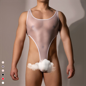 Sexy Underwear Men's Sleeveless High Cut Breathable Seamless Body Shaping Transparent Silk Satin Slim-fit Fitness Bodysuit - Product Image 3