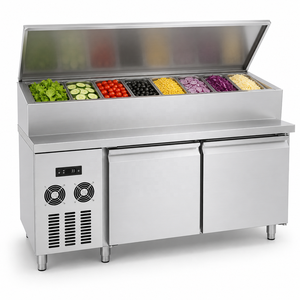 Mesa Refrigerada para Preparación de Ensaladas con Elegante Exterior de Acero Inoxidable para Uso Profesional en Cocinas Comerciales y Pizzerías de Alto Volumen - Product Image 1