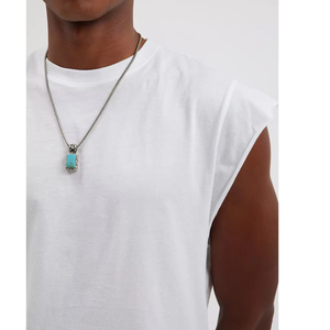 Camisetas deportivas OEM personalizadas de estilo urbano con borde sin rematar, corte holgado, cuello redondo, sin mangas, lisas, tipo muscle tee con corte. - Product Image 6