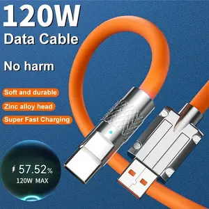 120W Super Fast Charging Metal Zinc Alloy Liquid Silicone Micro USB Type-C Data Cable For Mobile Phones Charger Cable