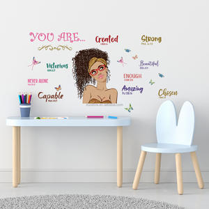 Dessin animé fille noire style féminin proverbes anglais stickers muraux salon chambre décoration papier peint autocollants auto-adhésifs - Product Image 2