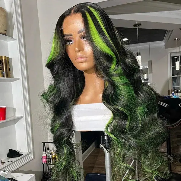 Highlight Black Green Wigs Body Wave Lace Front Wigs Custom Color 13x4 13x6 360 Invisible Thin Human Hair HD Lace Frontal Wigs