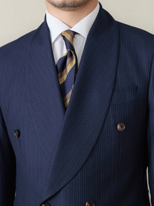 Retro Slim Fit banchetto nuziale da <span class=keywords><strong>uomo</strong></span> <span class=keywords><strong>blu</strong></span> <span class=keywords><strong>Navy</strong></span> Business Gentlemen abito a righe doppiopetto con collo a scialle per <span class=keywords><strong>uomo</strong></span> - Product Image 2