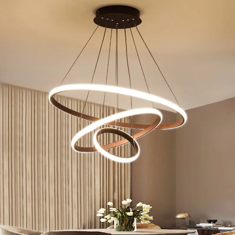 Modern 3 Rings Lustre kronleuchter und pendelleuchten lustres et lampes Gold Chandeliers Hanging Kitchen LED Pendant Light