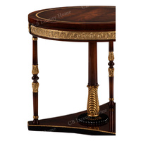 Table d'appoint ronde en bois massif de luxe avec plateau en marbre naturel vert, ensemble de salon de haute qualité