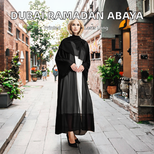 Abayas Al Hijrah Dubai para Mujeres Musulmanas, Abaya de Ramadán de Color Sólido, Cárdigan de Chifón, Pañuelo para la Cabeza, Dos Piezas, Estampado Digital, Poliéster - Product Image 2