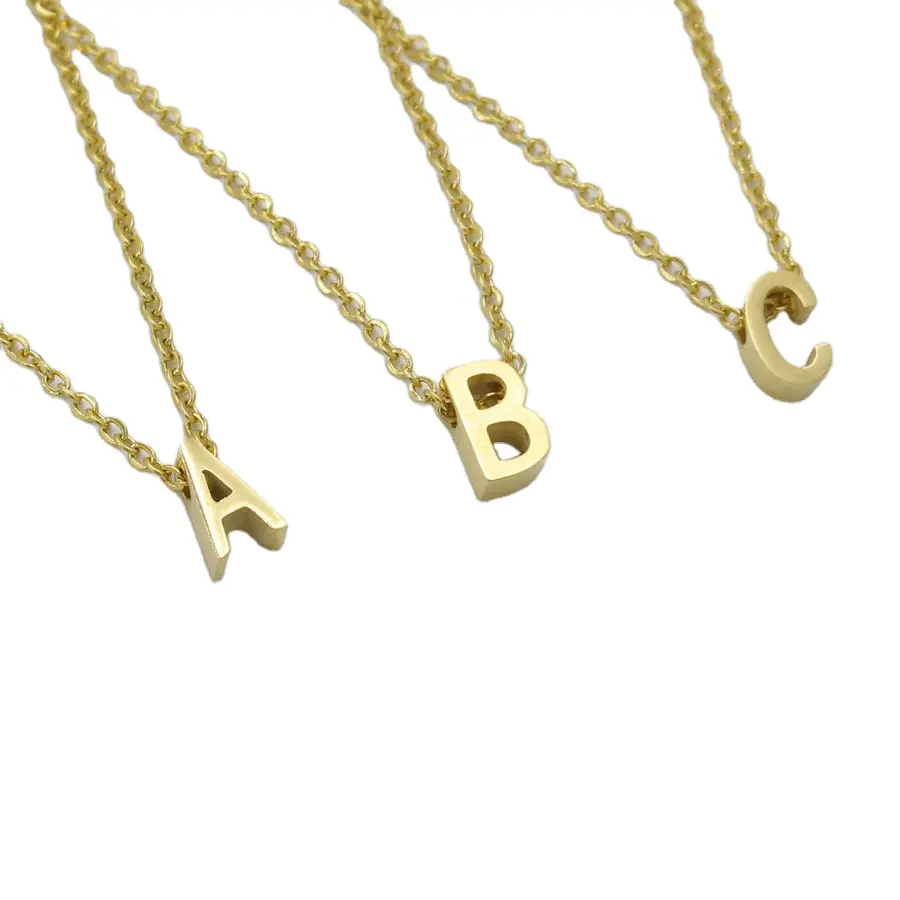 Hotsale Kalung Besi Tahan Karat Kecil Inisial 26 Huruf Alfabet Liontin Jimat A-Z 3*8Mm Berlapis Emas untuk Wanita dan Anak Perempuan