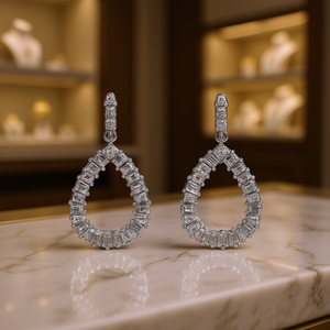 Boucles d'oreilles pendantes E793 en or blanc plaqué, serties de diamants taille émeraude, pour femme, bijoux de mariage classiques - Product Image 2