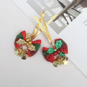 Handgefertigte Kleine Weihnachtsschleife mit Metallglocke, Stechpalmenblatt und Befestigungsdraht DIY Geschenkbox Kranz Baum-Hängezubehör - Product Image 3