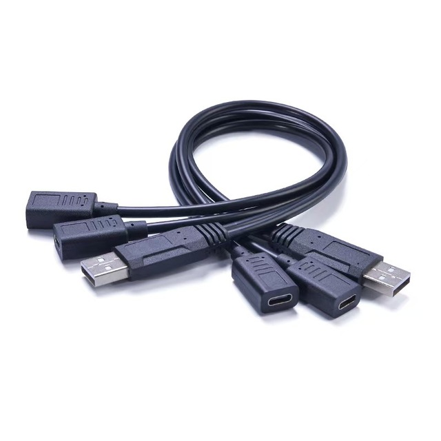 USB a to Dual Type C Female Splitter Cable 3A 15W 5V Charging 1 USB 2.0 Male to 2 Type C Female Ports 30cm/1ft Length for Phone