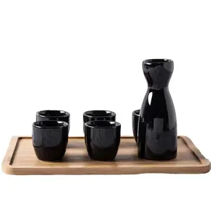 porcelain reactive japanese wine pot saki sets japan sake ceramic cup Hip Flasks flask set with tray black