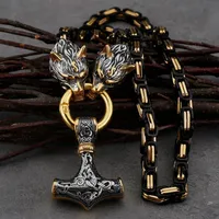 Bijoux nordiques en acier inoxydable King Chain Viking Thor Mjolnir Hammer Necklace Viking Necklace