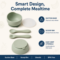 Vente en gros, ensemble repas écologique pour enfants, vaisselle pour bébé, bol avec couvercle à ventouse en silicone, vaisselle en silicone pratique pour se nourrir