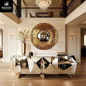 Buffet de luxe haut de gamme à <span class=keywords><strong>miroir</strong></span> géométrique diamanté avec base dorée pour salon, salle à manger, rangement, idéal pour villa et projets hôteliers - Product Image 3